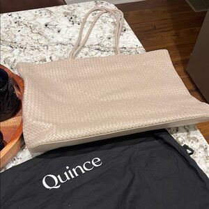 Quince Taupe Woven Tote Bag